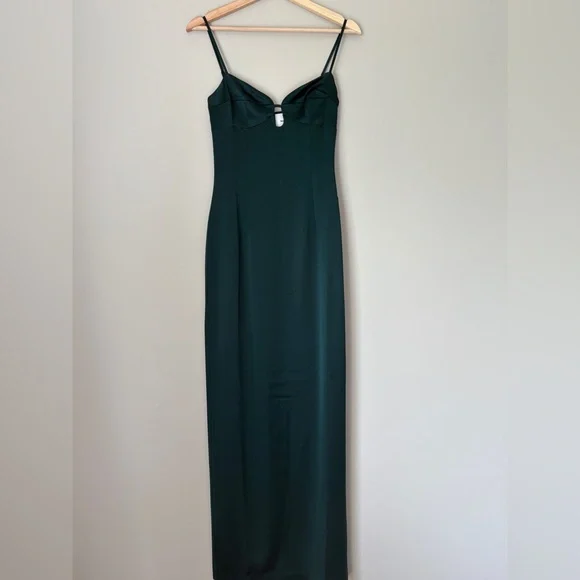 NEW Reformation Sathia Satin Long Dress Forest Dark Green | US 4 UK 8 - Picture 8 of 15